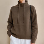 Women's brown oversized chunky knitted hoodie with drawstring