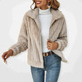 Women's beige teddy fleece zip jacket