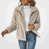 Eimear | Women's Teddy Fleece Jacket with Zip Front and Fold-Over Collar
