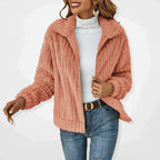 Women's terracotta teddy fleece zip jacket
