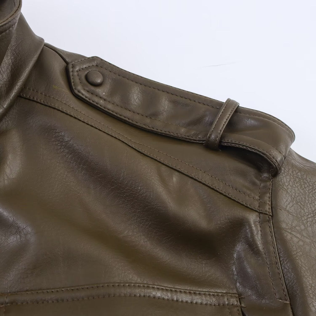 Cropped faux leather bomber jacket with ribbed cuffs and hem