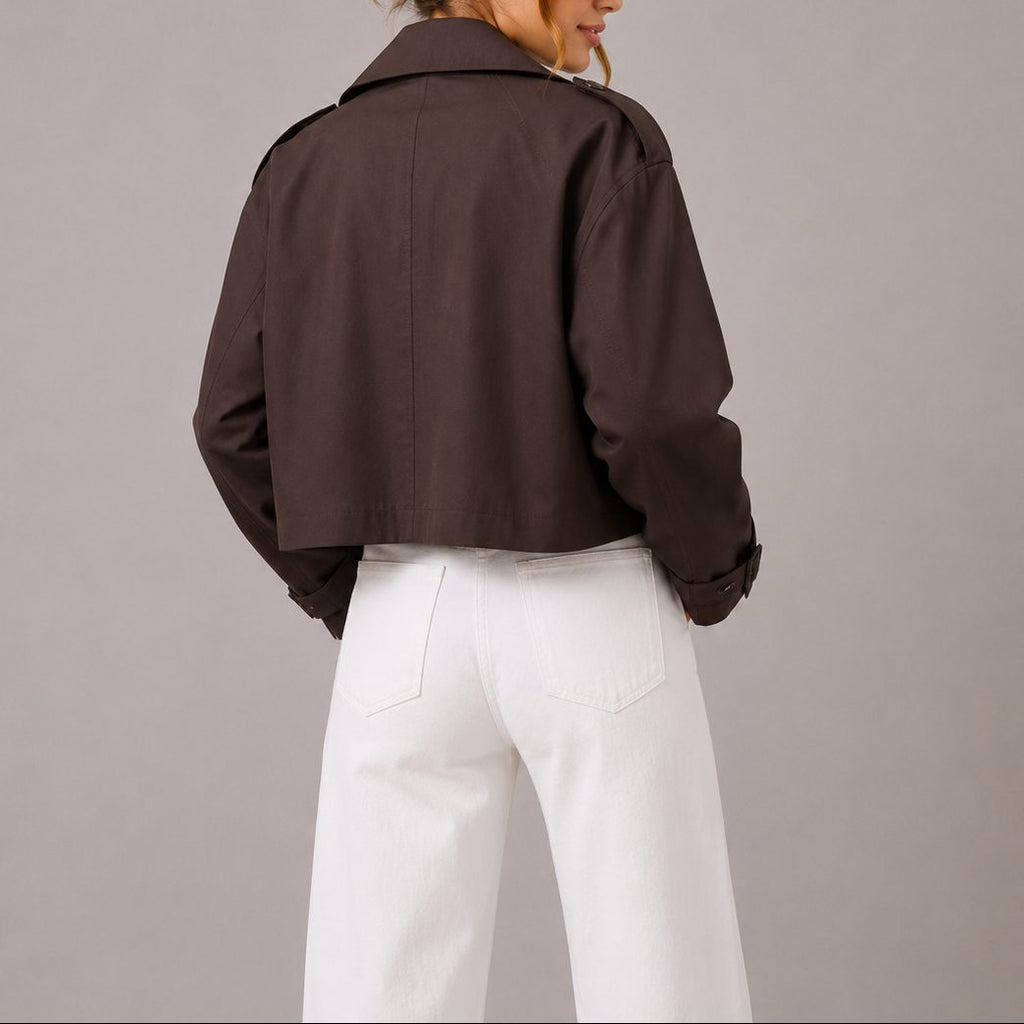 Cropped double-breasted trench coat, product still life