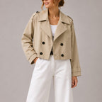 Cropped double-breasted trench coat, product still life