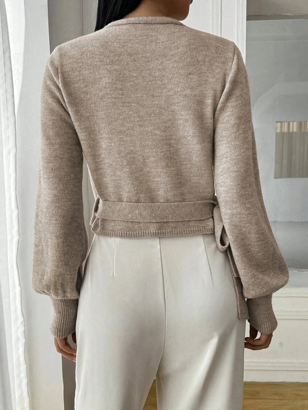 Women's cropped wrap jumper with tie waist