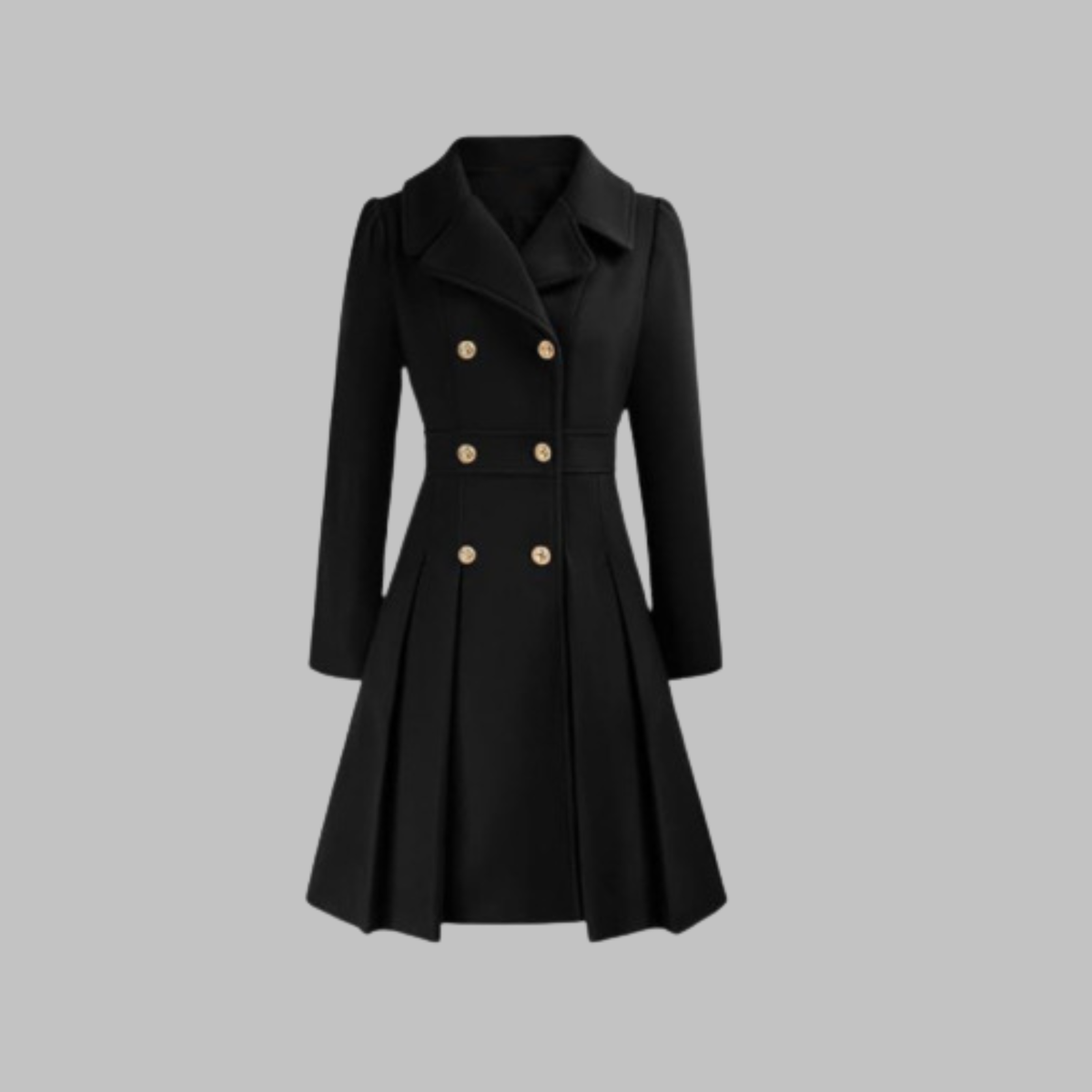 Women's Double-Breasted Pleated Fit-And-Flare Coat With Long Sleeves