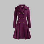 Women's dark blue double-breasted longline coat with tailored lines