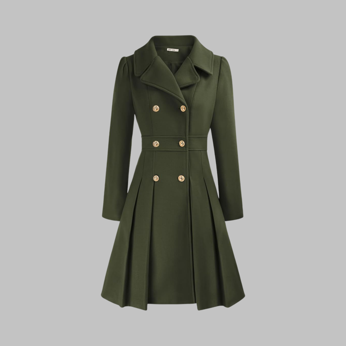 Women's Double-Breasted Pleated Fit-And-Flare Coat With Long Sleeves