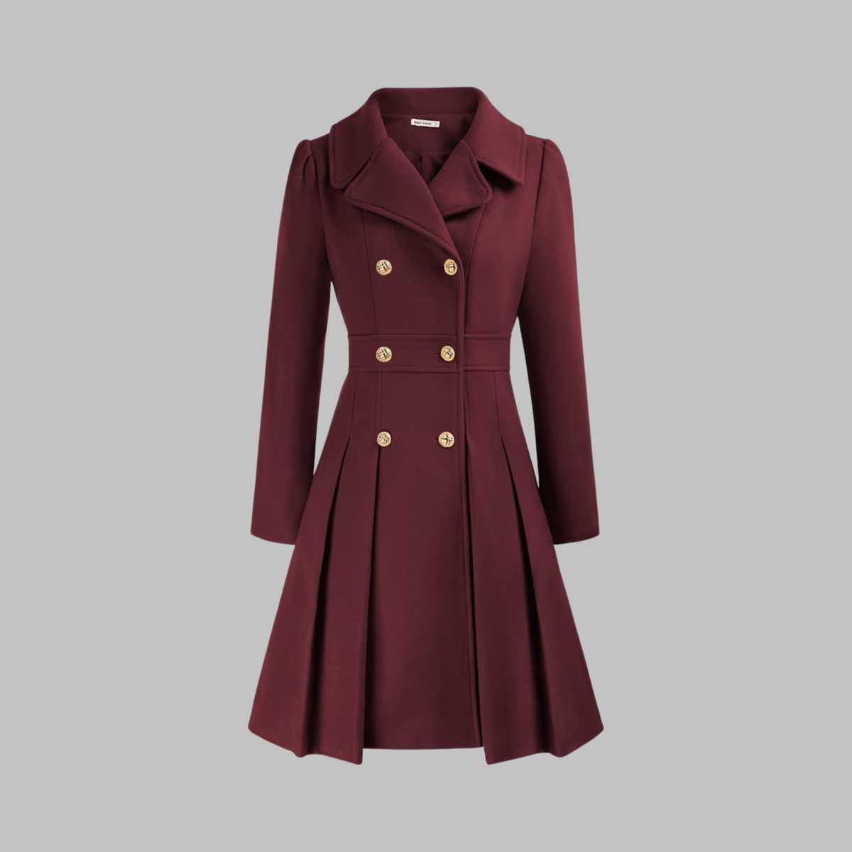 Women's dark blue double-breasted longline coat with tailored lines