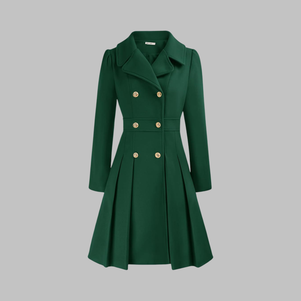 Women's Double-Breasted Pleated Fit-And-Flare Coat With Long Sleeves