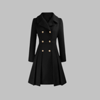 Women's grey-blue double-breasted longline coat with tailored lines