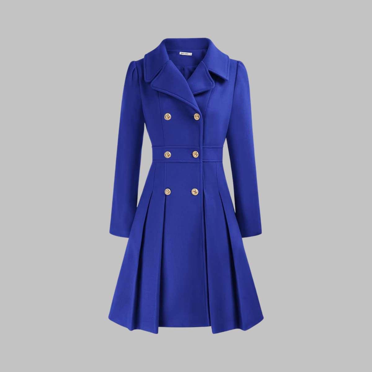 Women's Double-Breasted Pleated Fit-And-Flare Coat With Long Sleeves