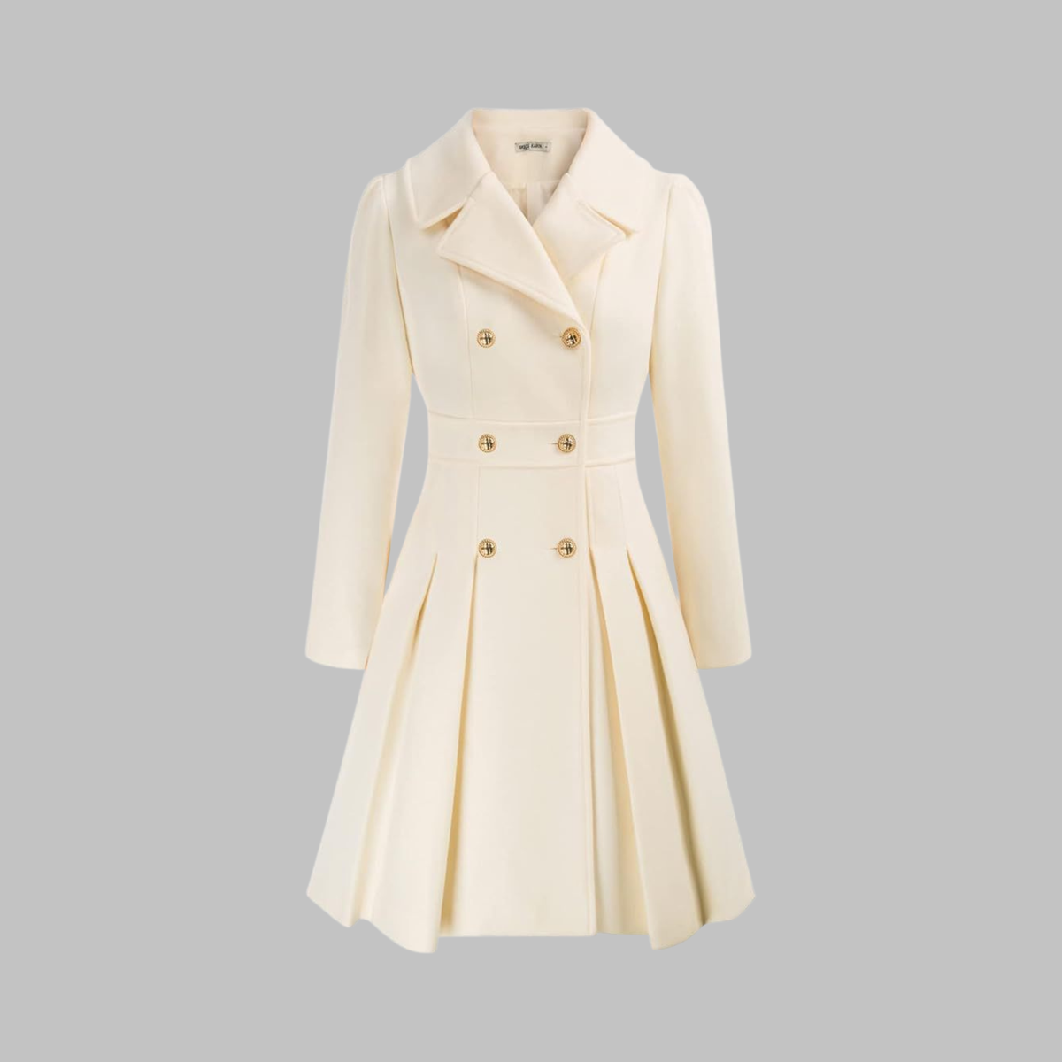 Women's grey-blue double-breasted longline coat with tailored lines
