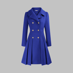 Women's grey-blue double-breasted longline coat with tailored lines