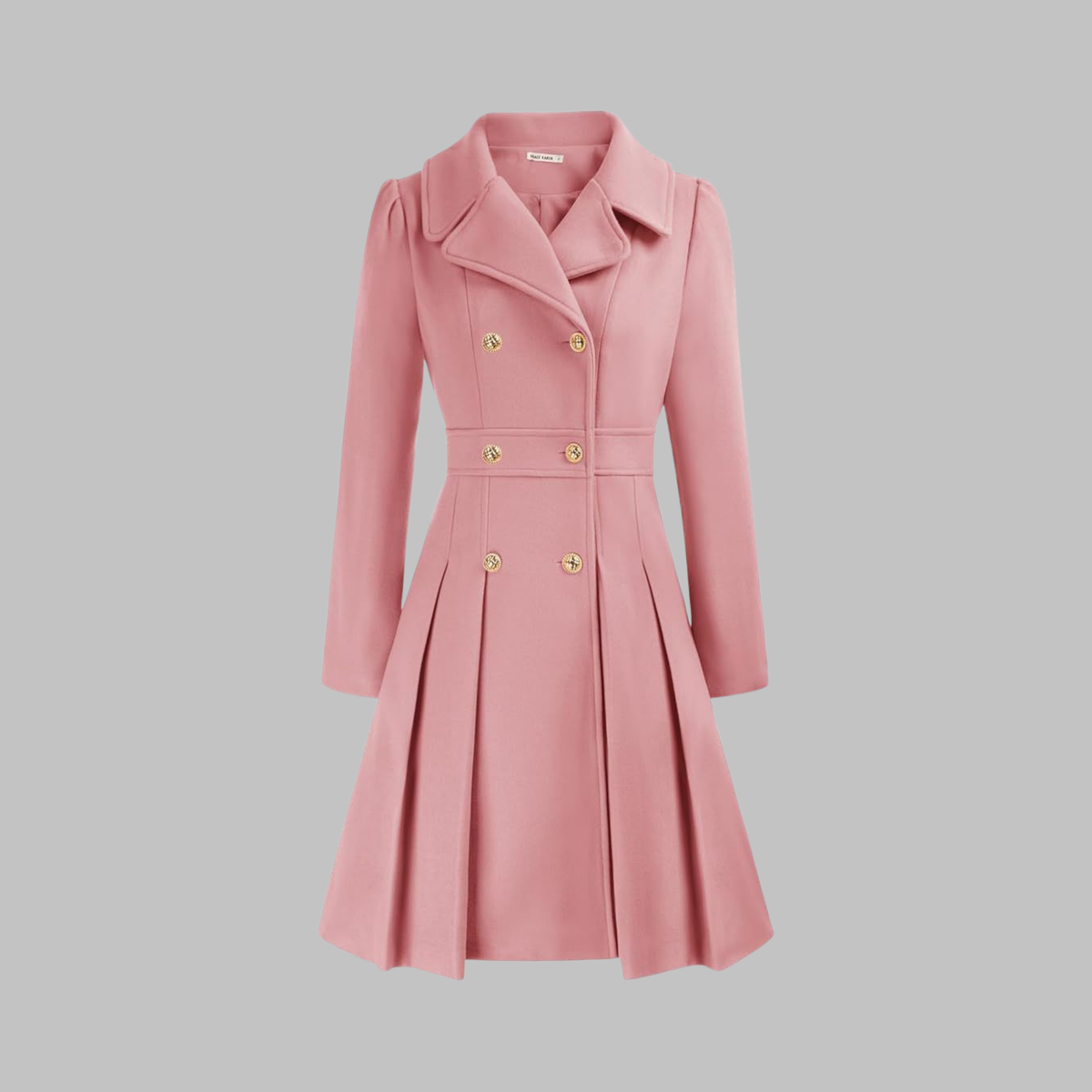 Women's Double-Breasted Pleated Fit-And-Flare Coat With Long Sleeves