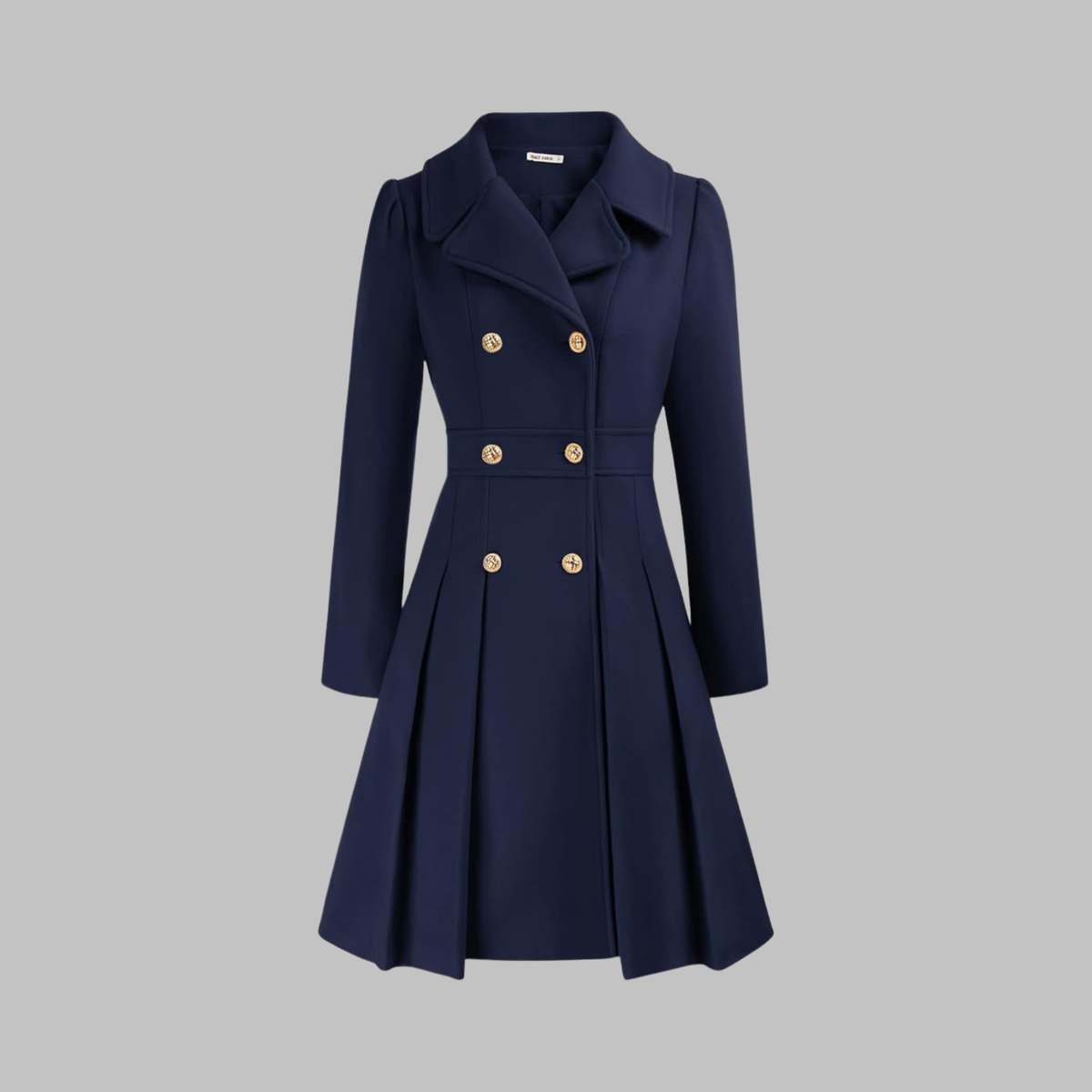 Women's Double-Breasted Pleated Fit-And-Flare Coat With Long Sleeves