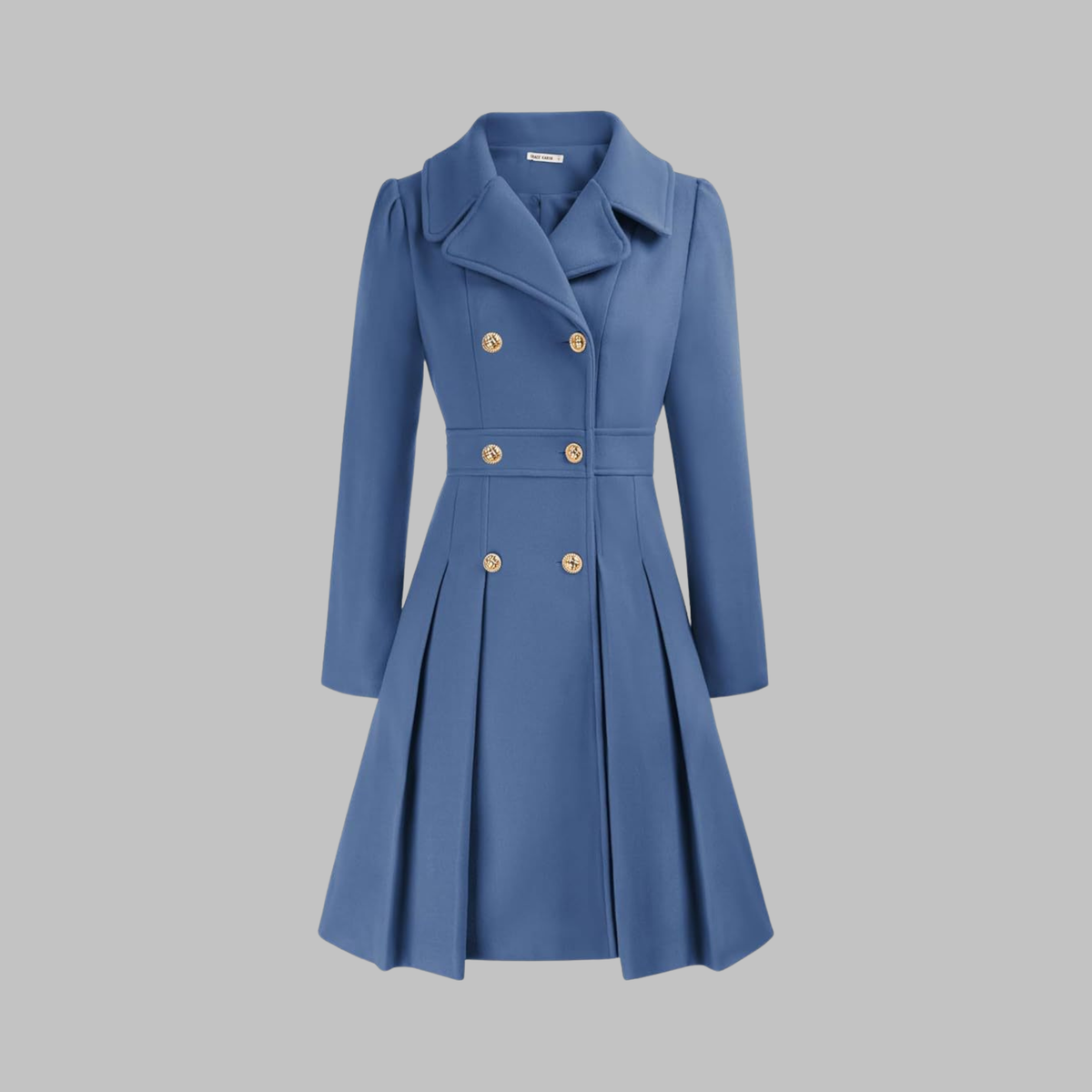 Women's Double-Breasted Pleated Fit-And-Flare Coat With Long Sleeves