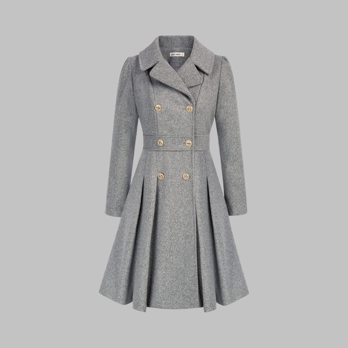 Women's Double-Breasted Pleated Fit-And-Flare Coat With Long Sleeves
