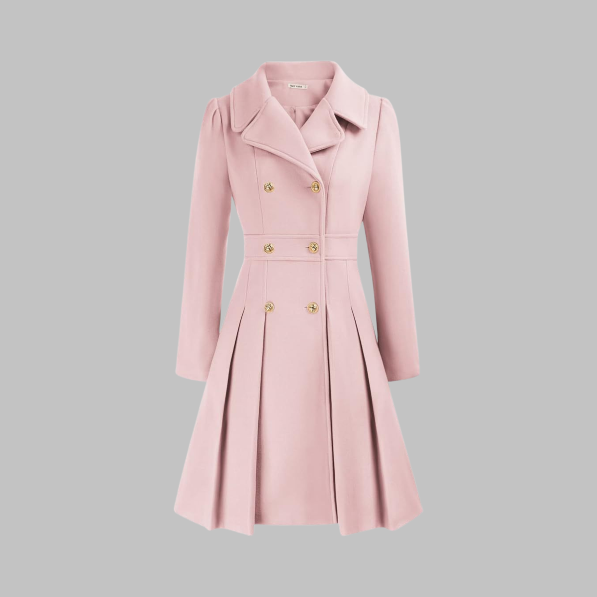 Women's Double-Breasted Pleated Fit-And-Flare Coat With Long Sleeves