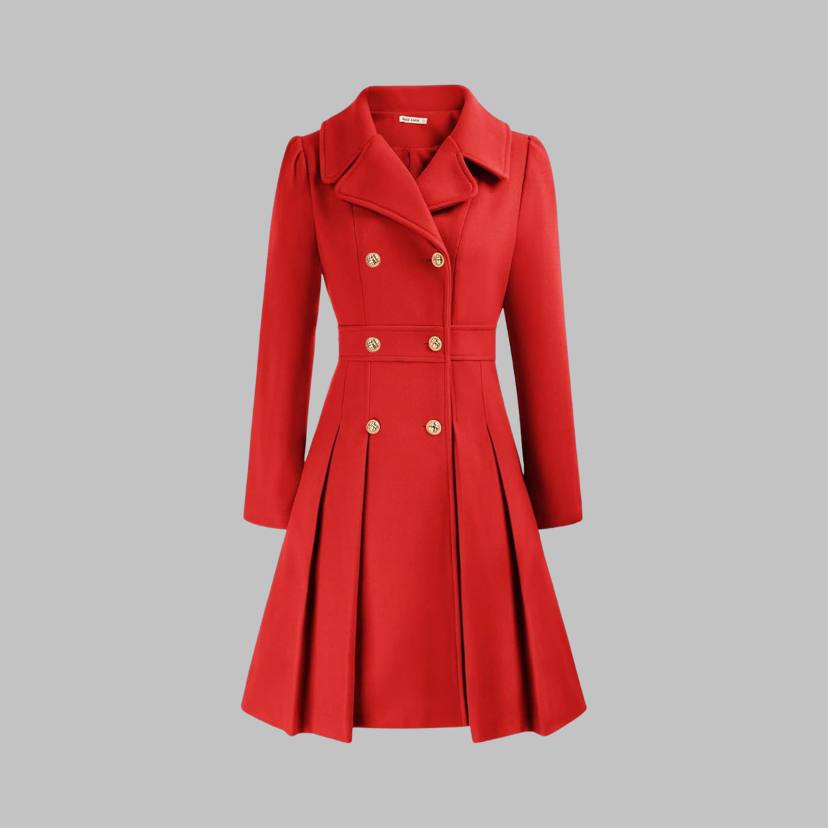 Women's Double-Breasted Pleated Fit-And-Flare Coat With Long Sleeves