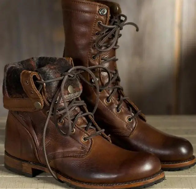 Women's leather lace-up combat boots