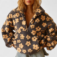 Sophia | Women's Floral Print Sherpa Fleece Half-Zip Jumper