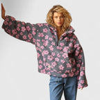 Women's Floral Print Sherpa Fleece Half-Zip Jumper With Front Pocket