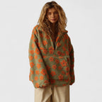 Women's Floral Print Sherpa Fleece Half-Zip Jumper With Front Pocket