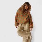Women's Floral Print Sherpa Fleece Half-Zip Jumper With Front Pocket