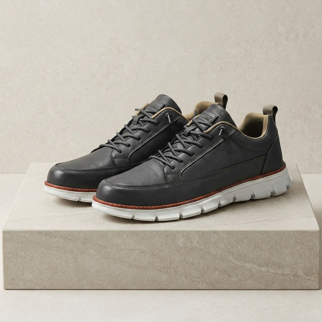 Midnight Navy men's faux leather casual trainers with a cushioned sole