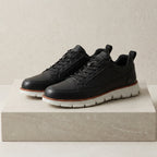 Midnight Navy men's faux leather casual trainers with a cushioned sole