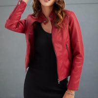 Noelle | Women's Leather Biker Jacket with Zip Pockets for Autumn