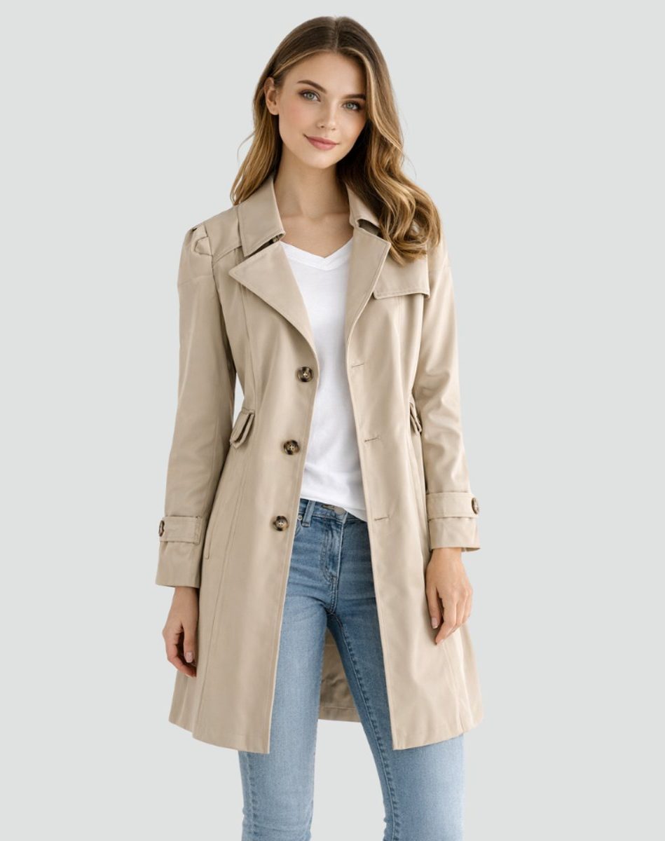 Women's double-breasted mid-length trench coat with belt, product photo