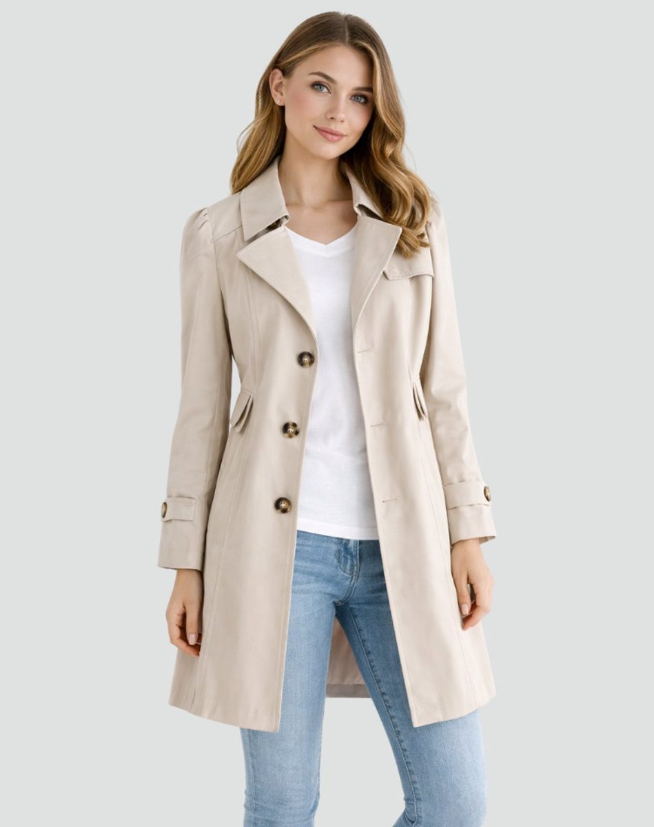 Women's double-breasted mid-length trench coat with belt, product photo