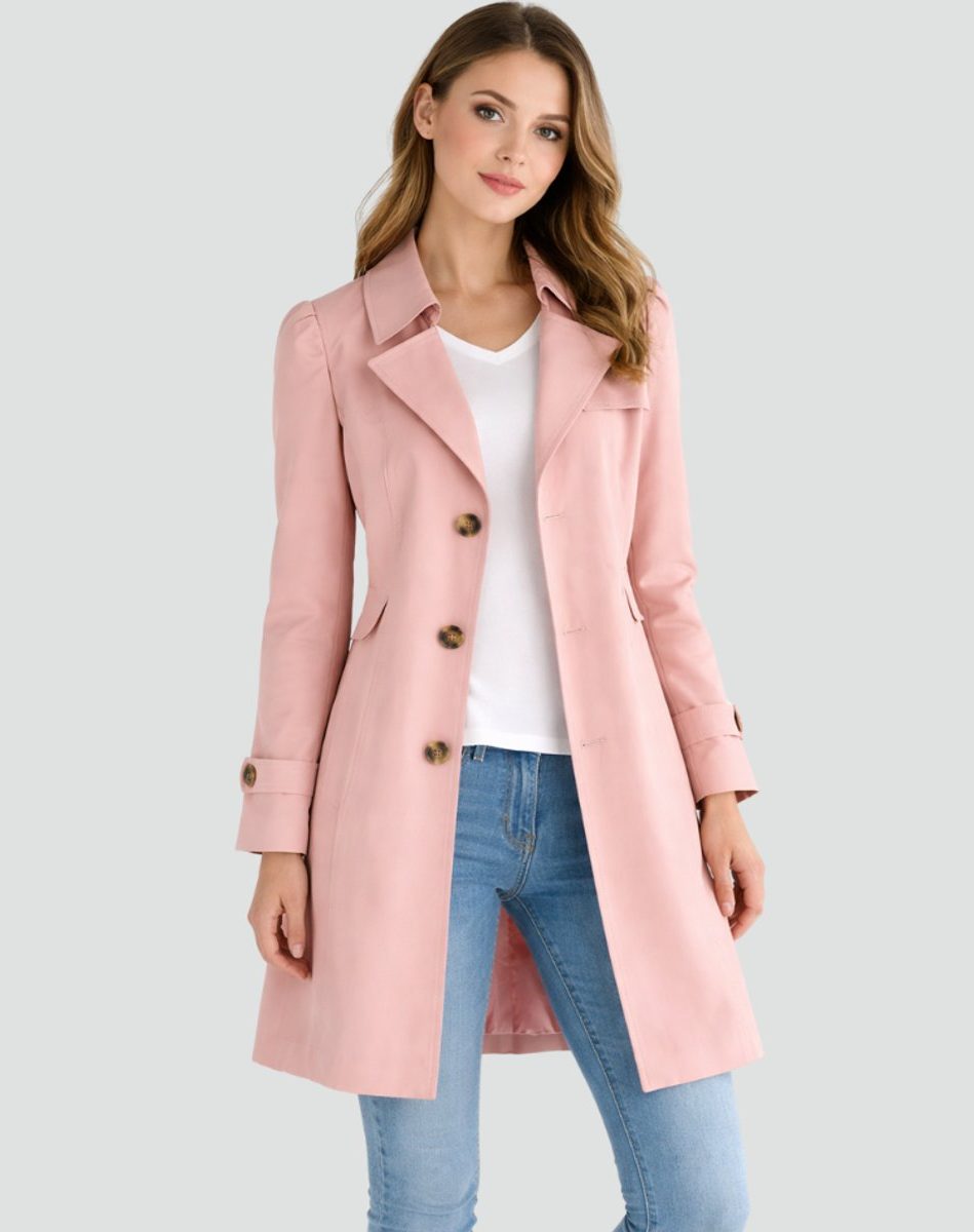 Women's double-breasted mid-length trench coat with belt, product photo