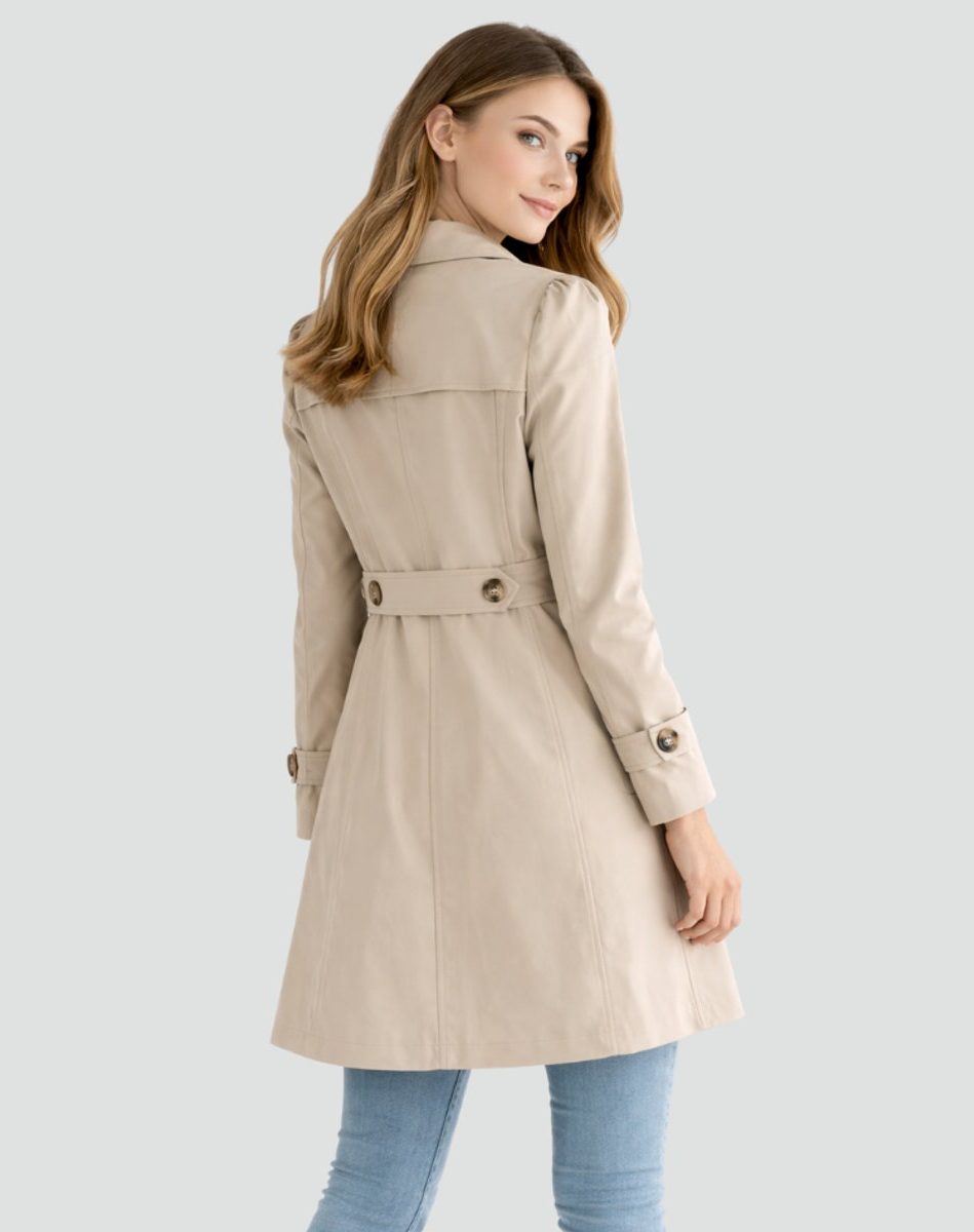 Women's double-breasted mid-length trench coat with belt, product photo
