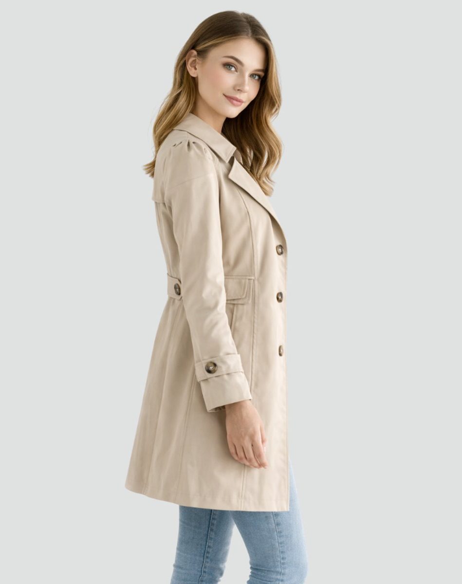 Women's double-breasted mid-length trench coat with belt, product photo