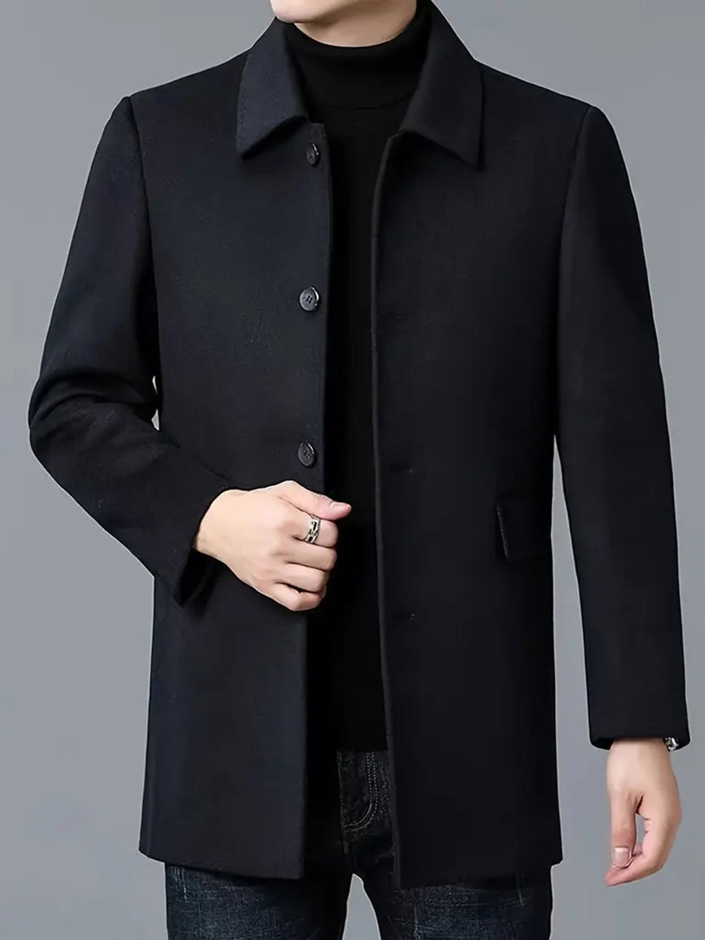 Single-breasted wool-blend overcoat with notch lapel and knee-length cut