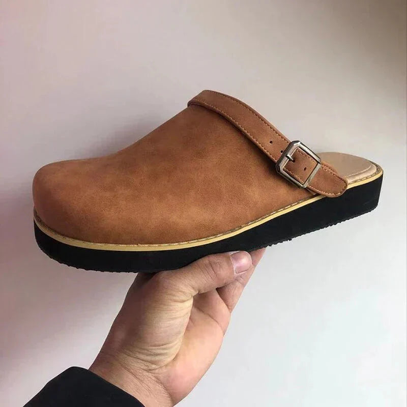 Leather slip-on shoes, back view