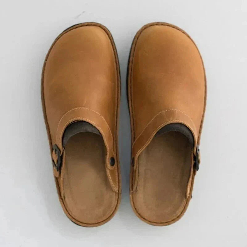 Close-up of sole on leather slip-on shoes