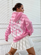 Women's Pink Graphic Print Hoodie for Everyday Autumn Comfort