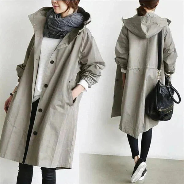 Women's grey waterproof breathable hooded raincoat for the city