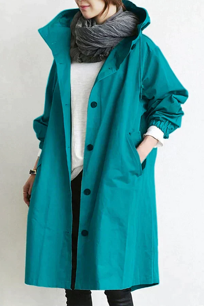 Women's black waterproof breathable hooded raincoat for the city