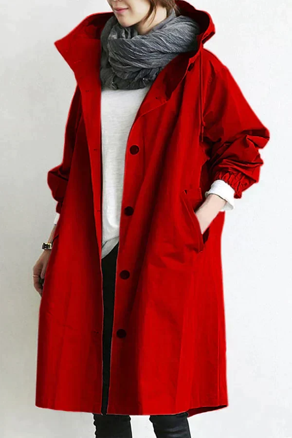 Women's black waterproof breathable hooded raincoat for the city