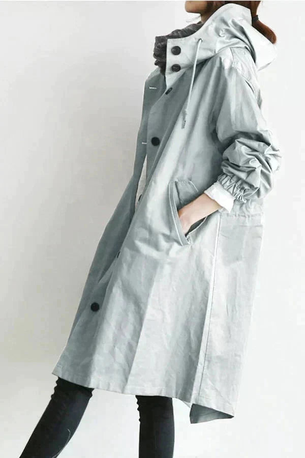 Women's grey waterproof breathable hooded raincoat for the city