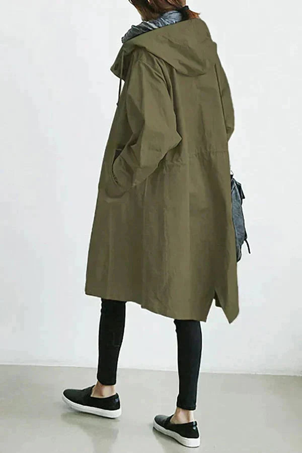 Women's black waterproof breathable hooded raincoat for the city