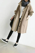 Women's black waterproof breathable hooded raincoat for the city