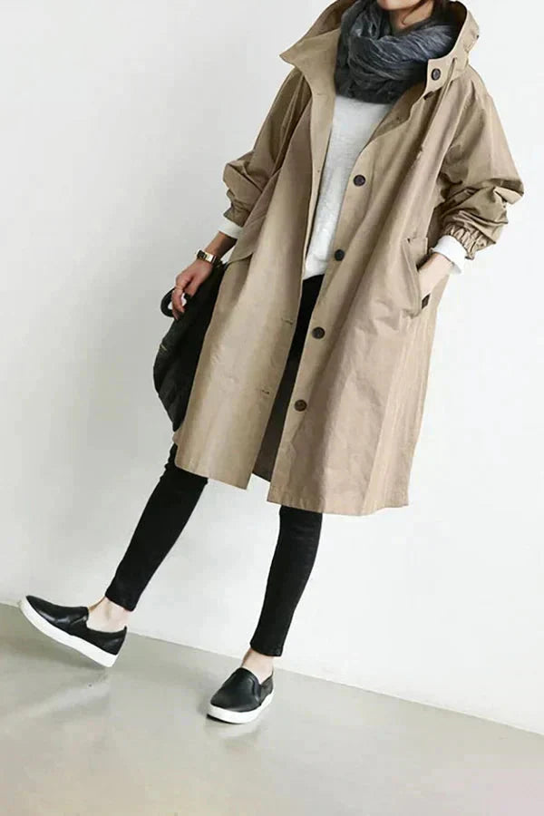 Women's black waterproof breathable hooded raincoat for the city