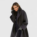 Women's Black Oversized Wrap Coat with Dramatic Shawl Collar