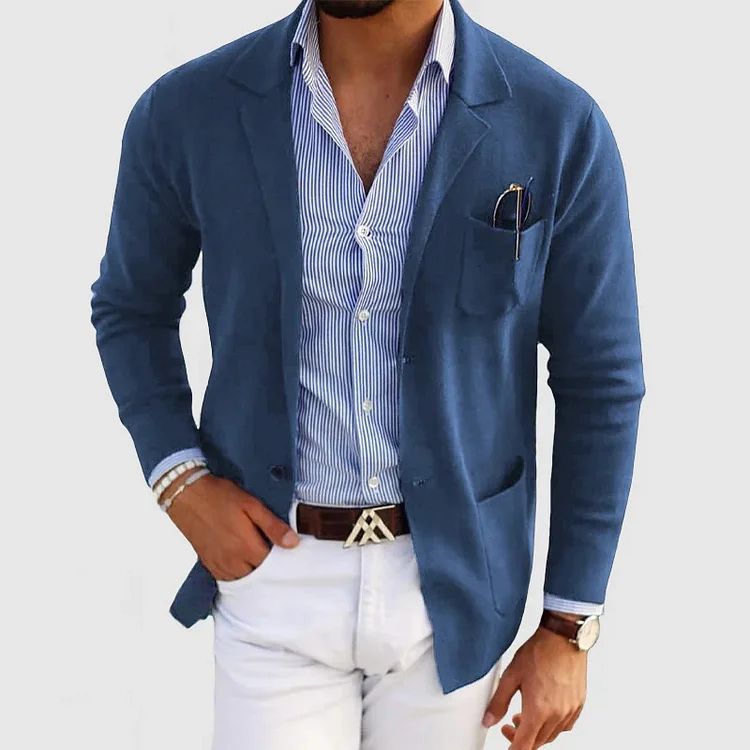 Men's blue tailored wool blazer for smart casual wear