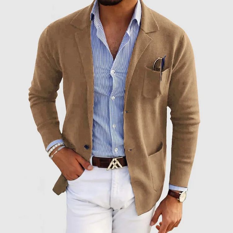 Men's blue tailored wool blazer for smart casual wear